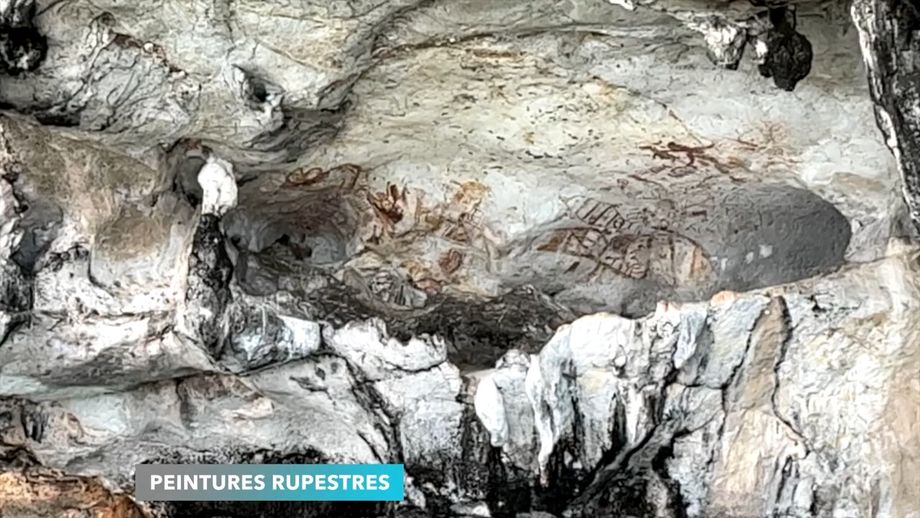 Les peintures à l'ocre rouge, dans la cavité en surplomb